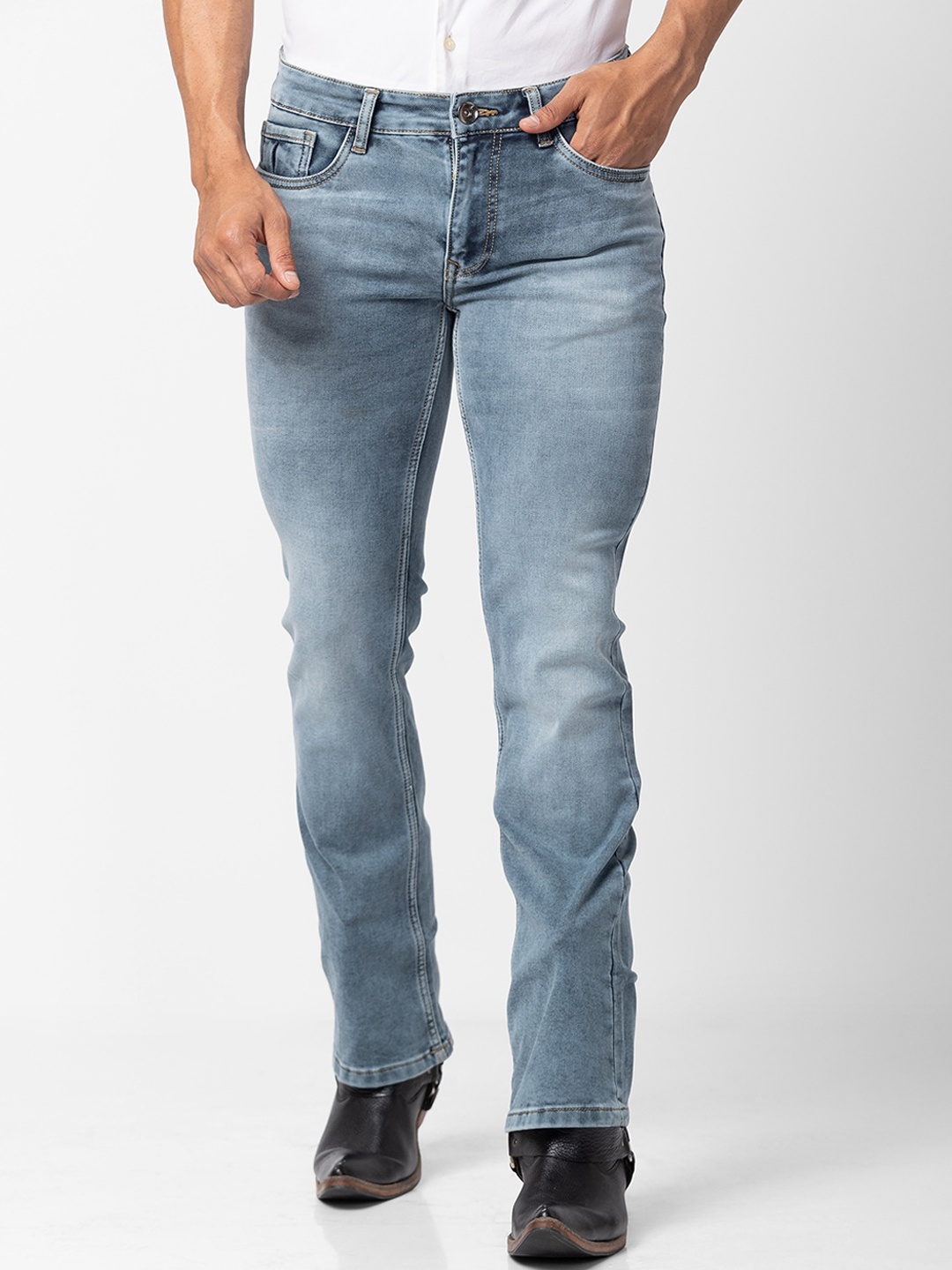 

mode de base Men Bootcut Heavy Fade Stretchable Jeans, Blue