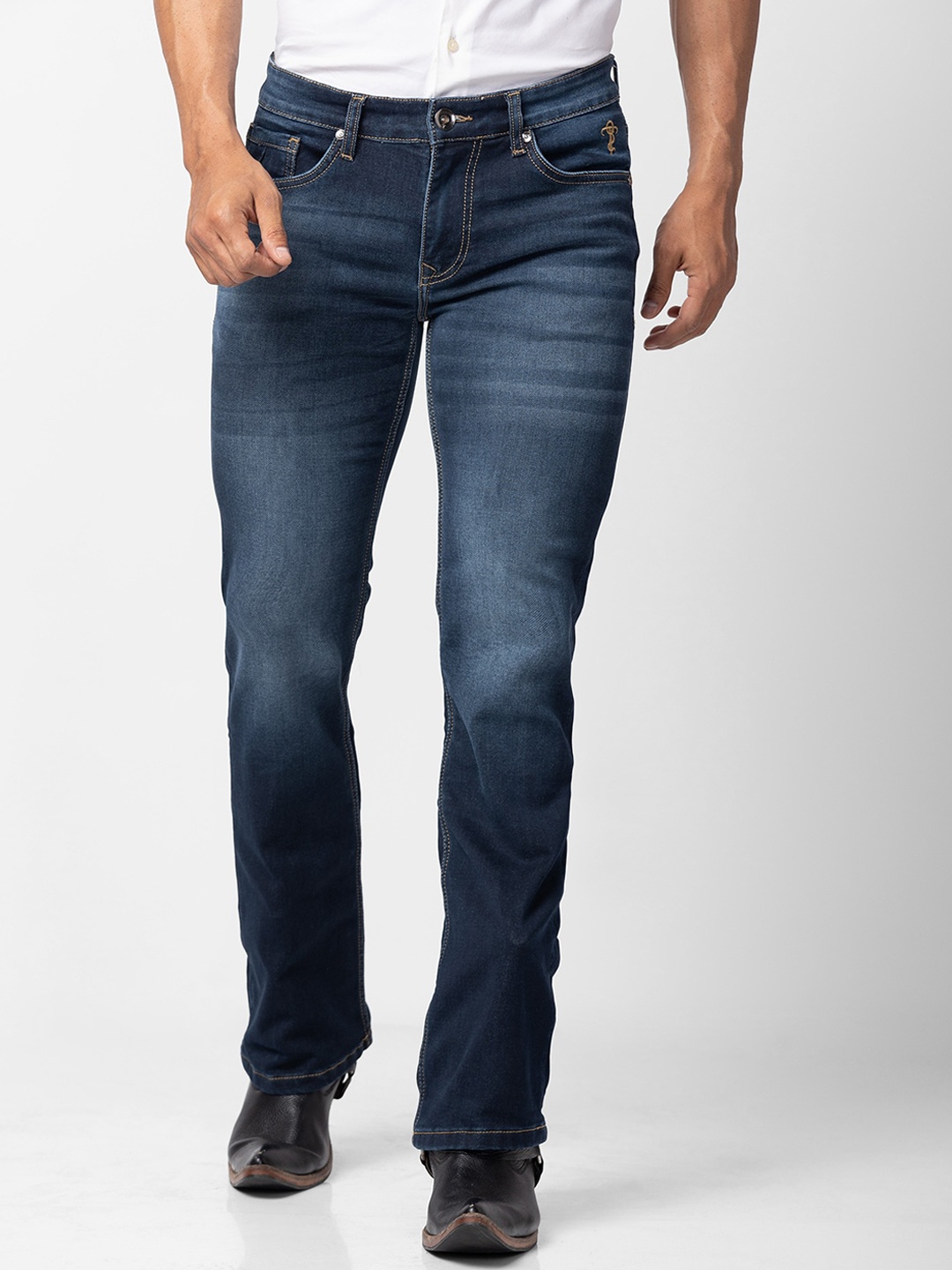 

mode de base Men Navy Blue Bootcut Heavy Fade Stretchable Jeans