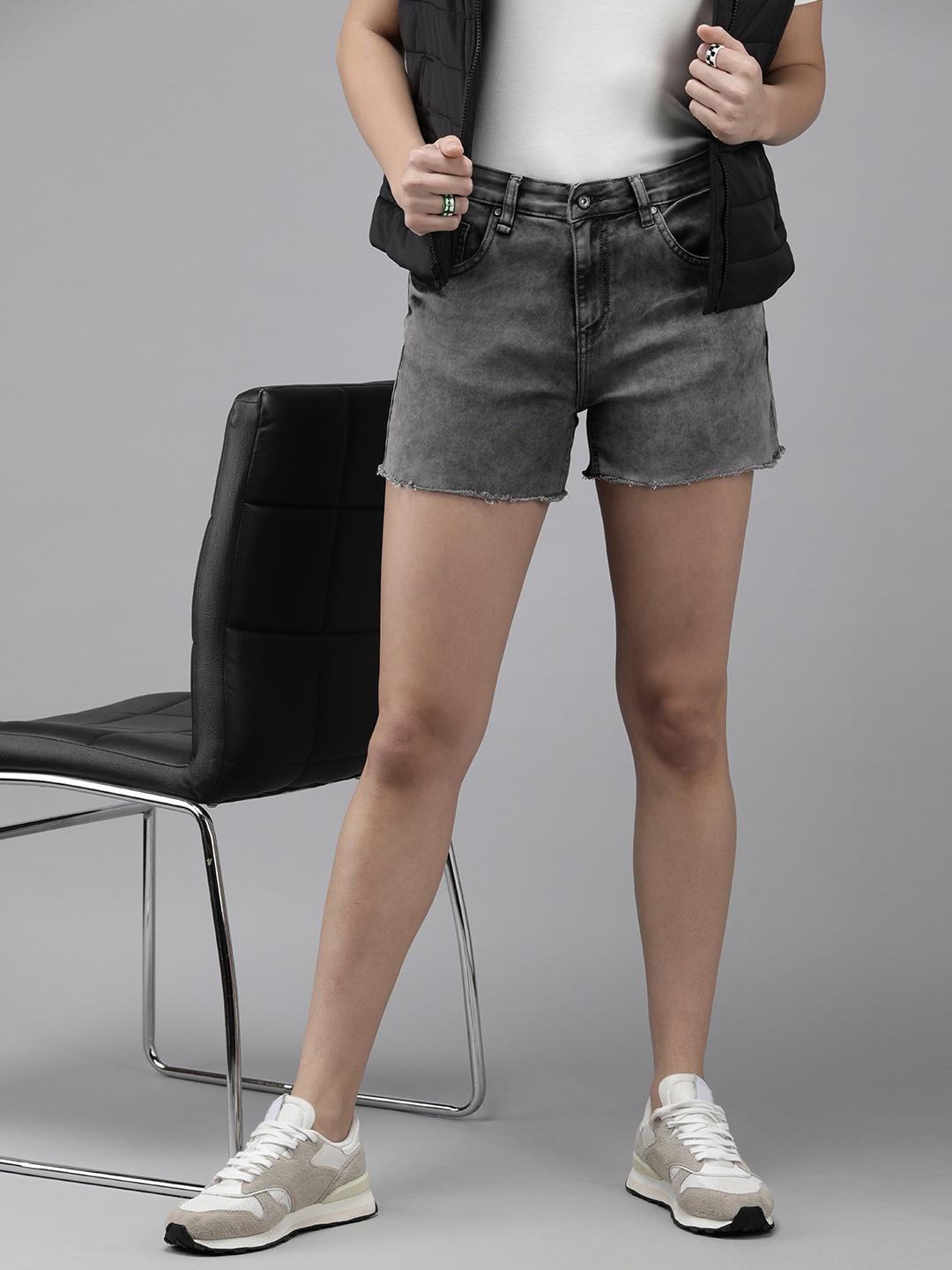 

Roadster Women Black High-Rise Running Denim Shorts
