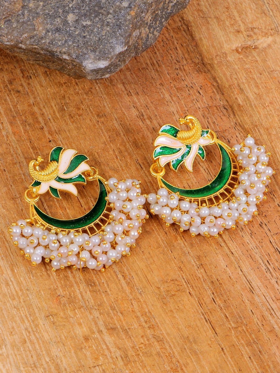 

Crunchy Fashion Women Gold-Plated Classic Chandbalis Earrings, Green