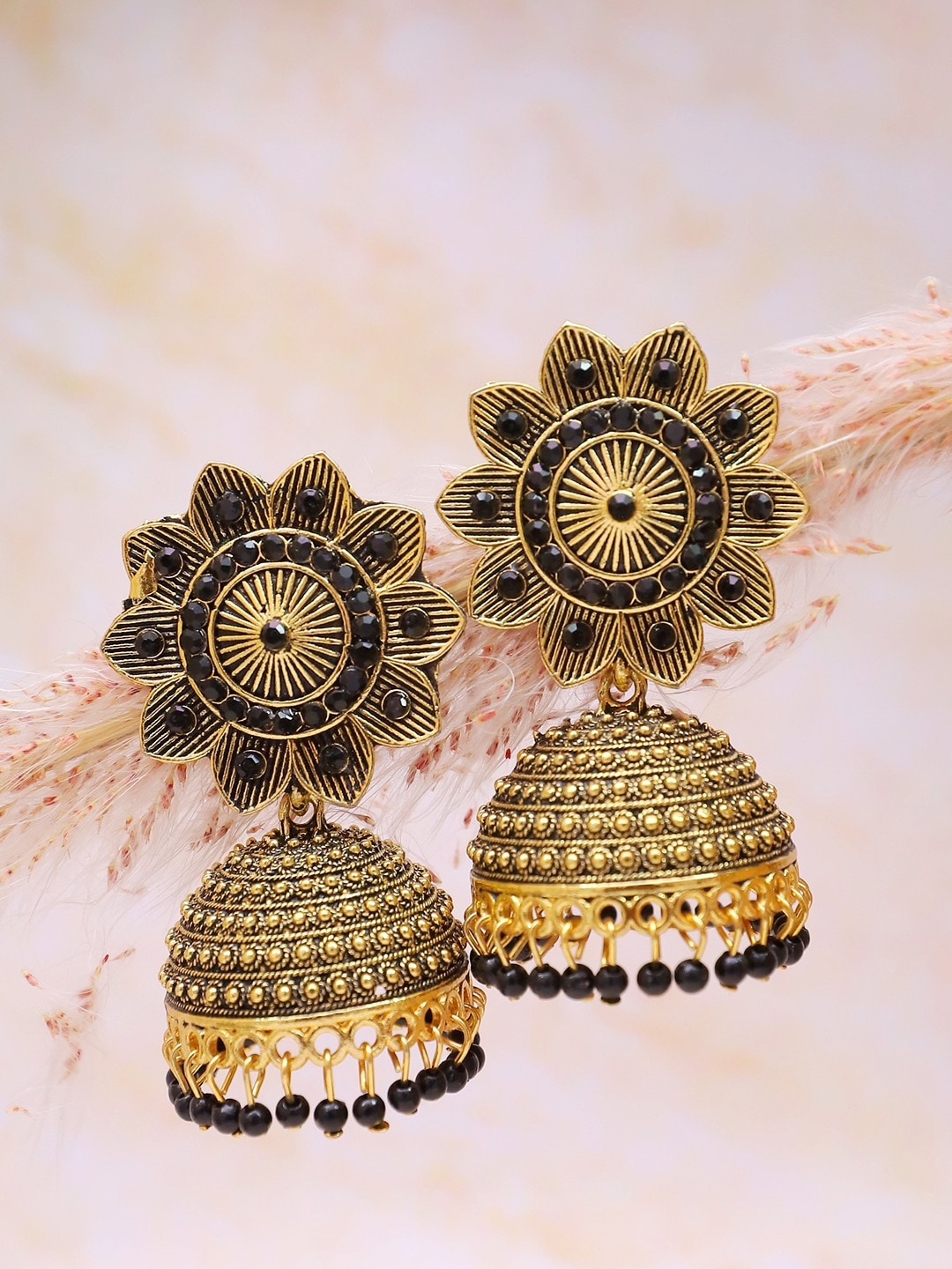 

Crunchy Fashion Women Gold-Plated Dome Shaped Jhumkas Earrings, Black