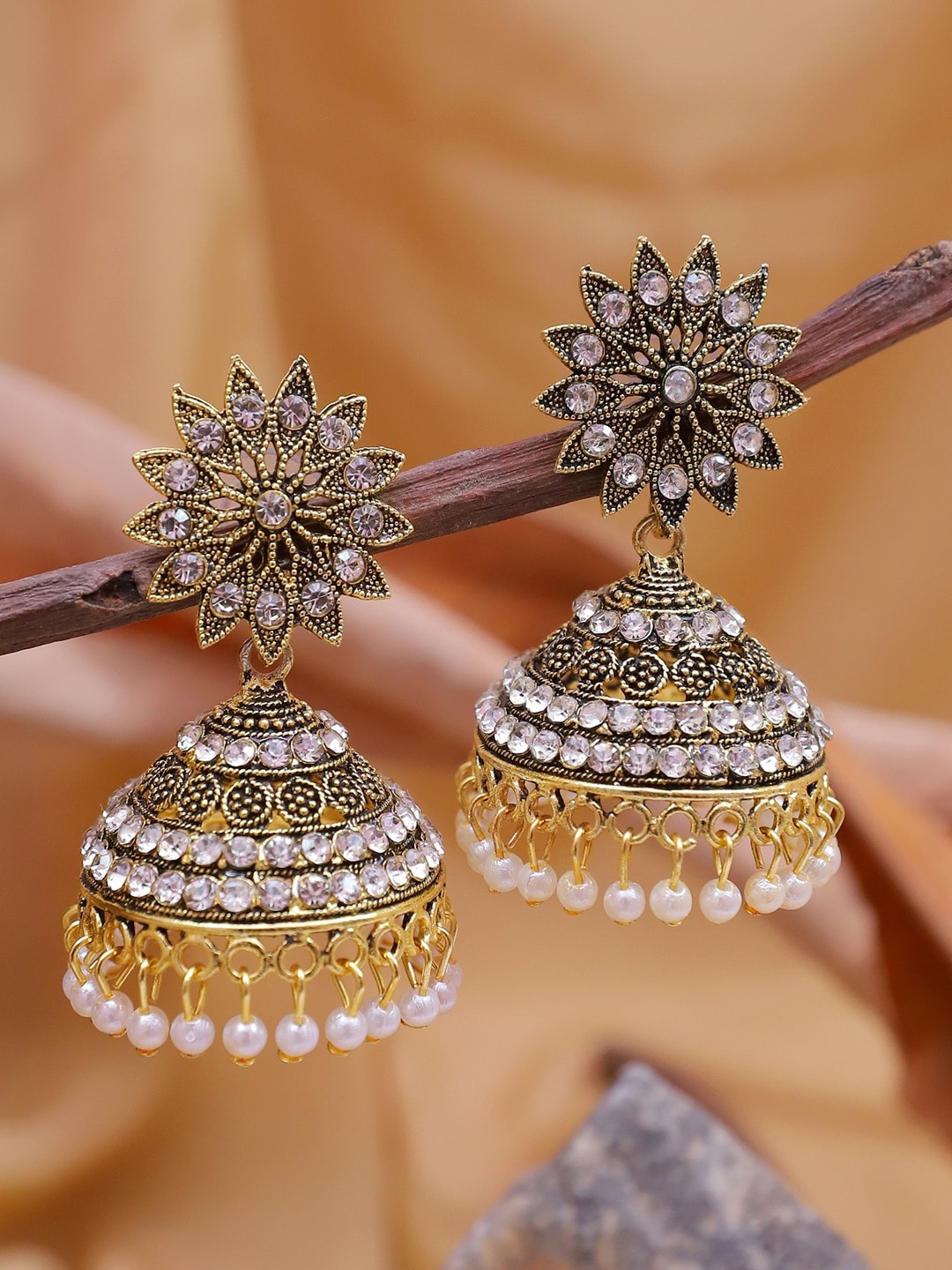 

Crunchy Fashion Women Gold-Plated Dome Shaped Jhumkas Earrings, White