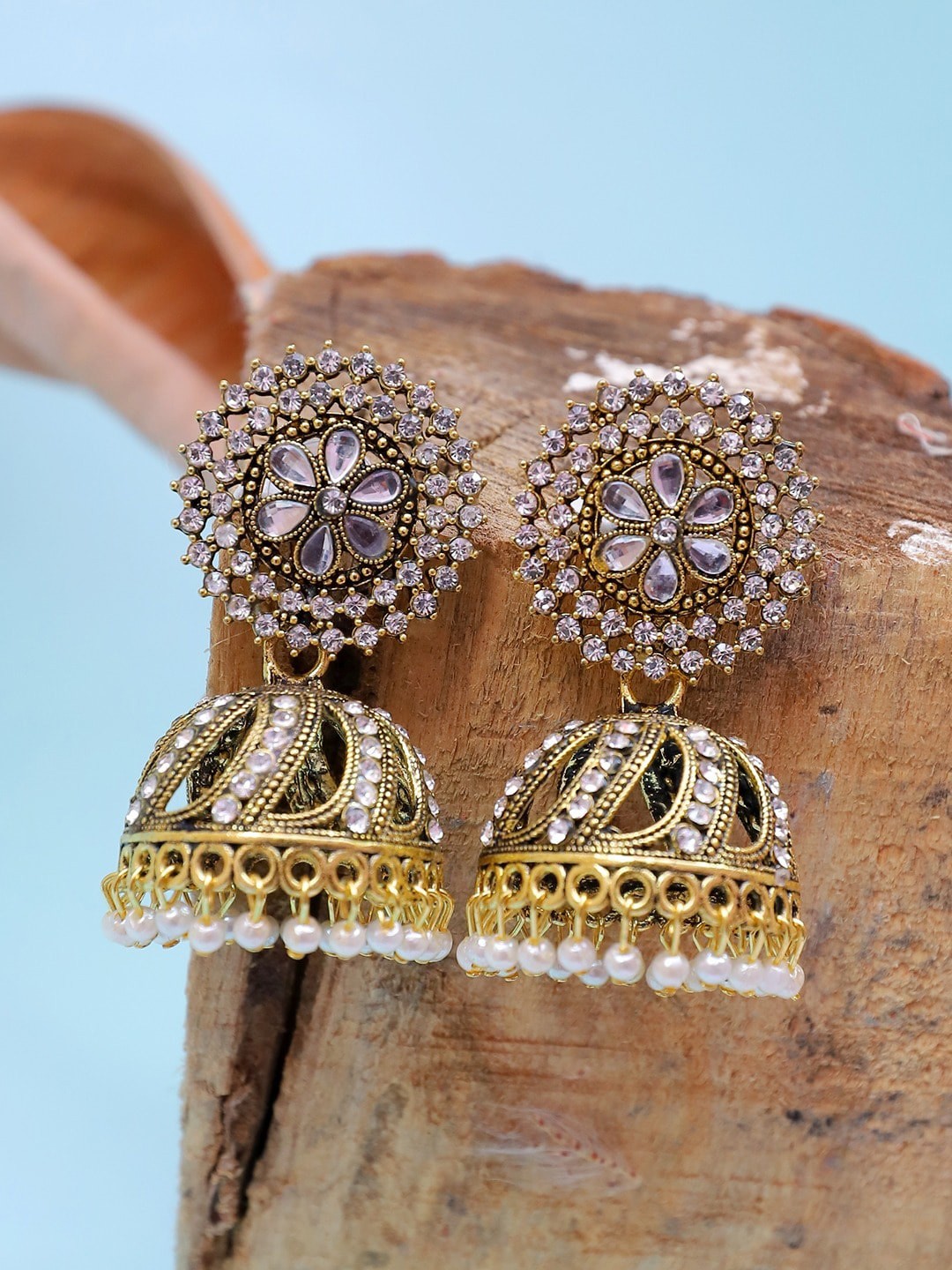 

Crunchy Fashion Women Gold-Plated Dome Shaped Jhumkas Earrings, White