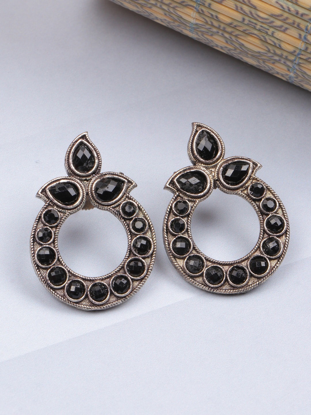 

Crunchy Fashion Women Gold-Plated Oxidised Classic Studs Earrings, Black