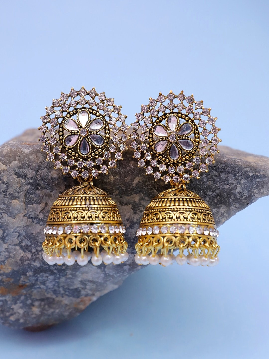 

Crunchy Fashion Gold-Plated Classic Jhumkas Earrings, White