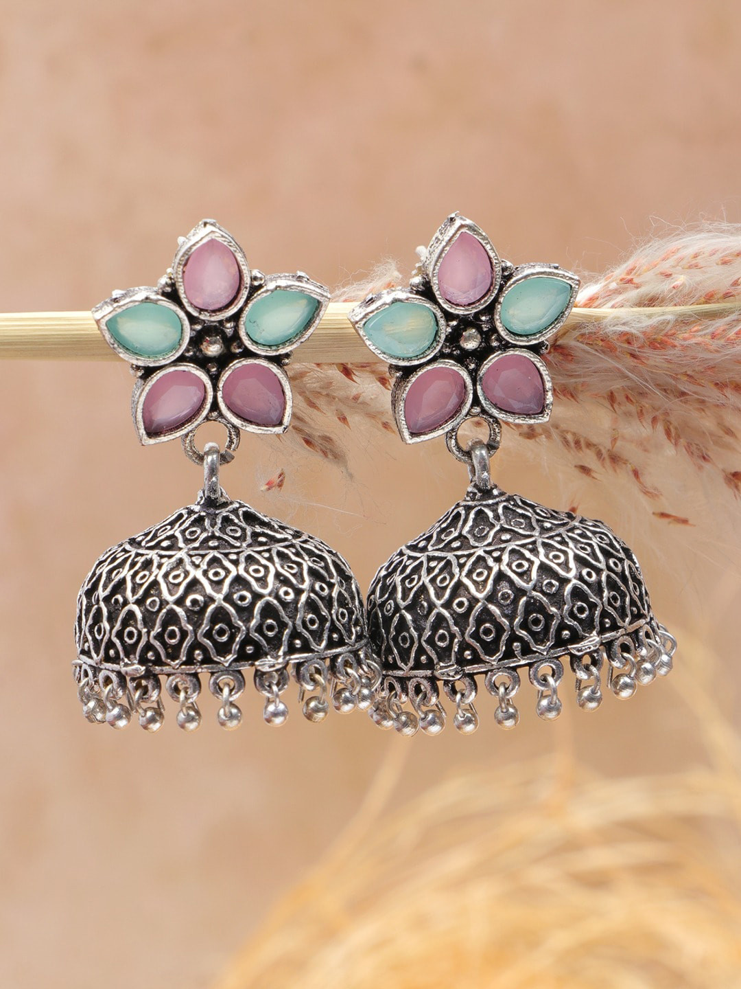 

Crunchy Fashion Floral Jhumkas Earrings, Silver