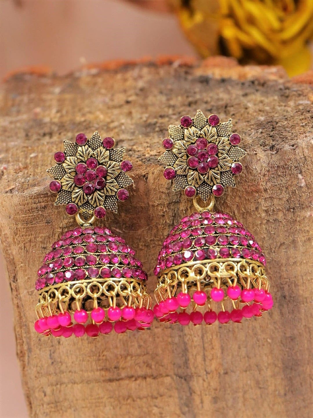 

Crunchy Fashion Floral Jhumkas Earrings, Gold