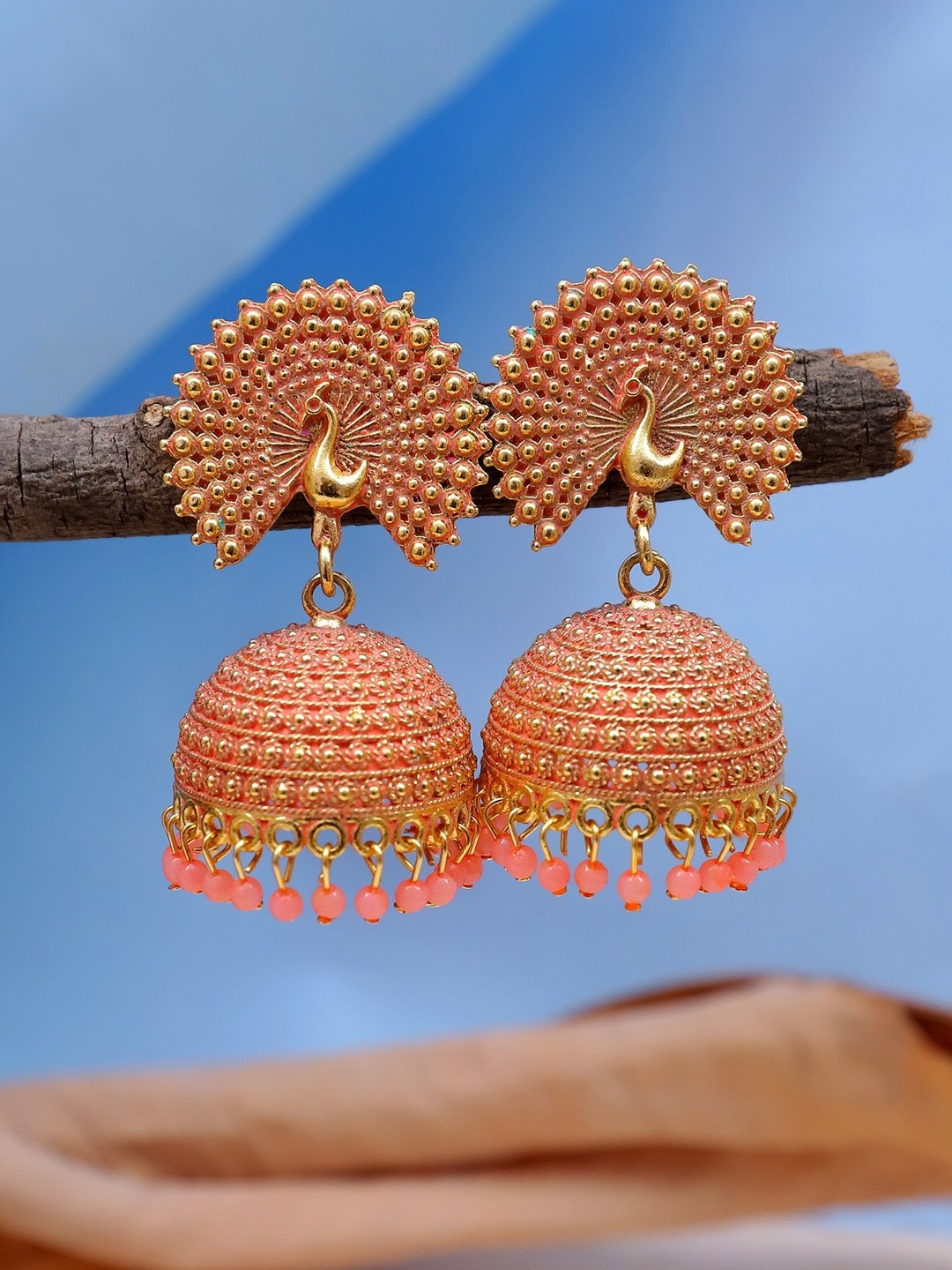 

Crunchy Fashion Gold Plated Peacock Shaped Jhumkas Earrings