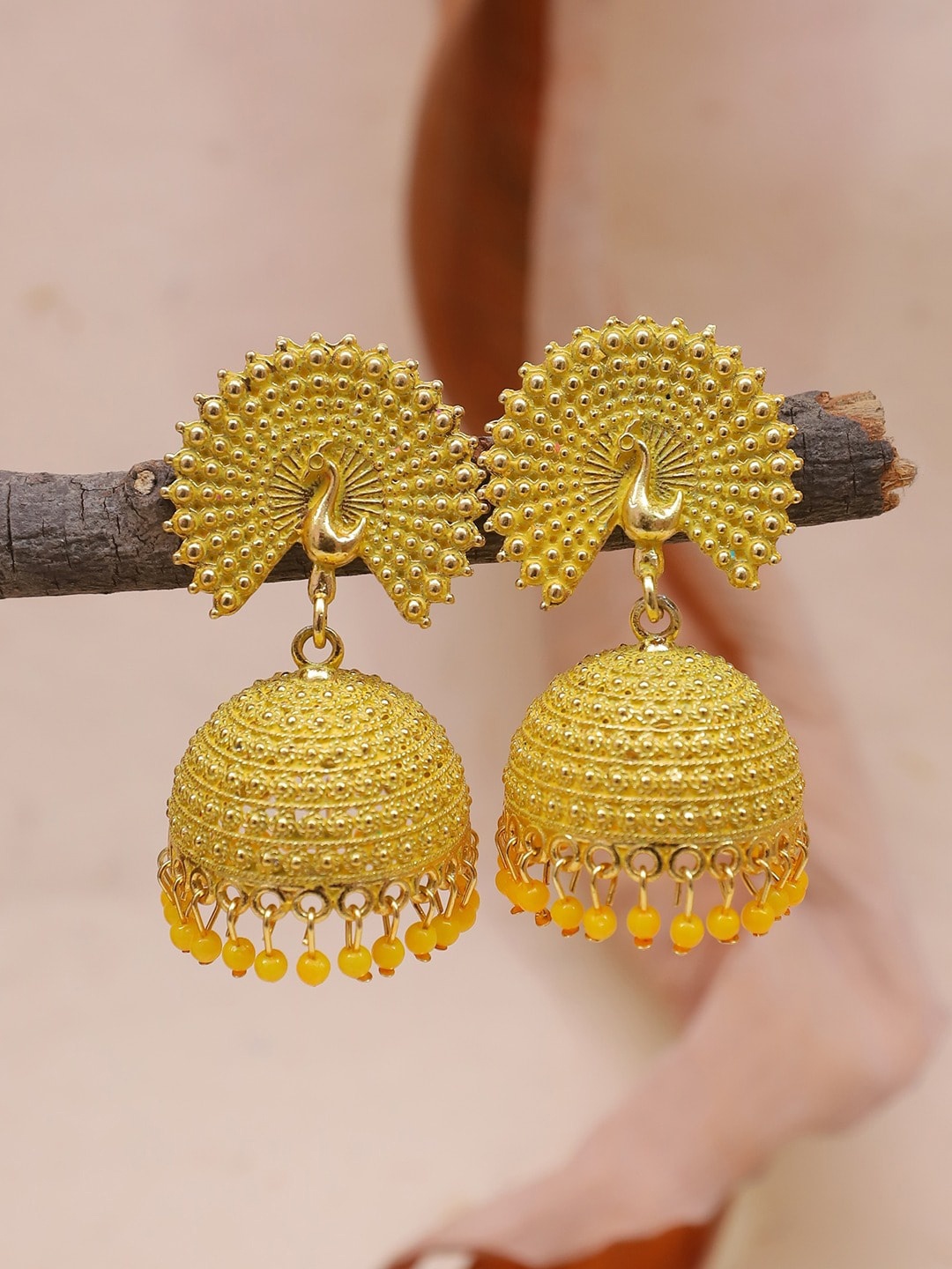 

Crunchy Fashion Gold Plated Peacock Shaped Jhumkas Earrings