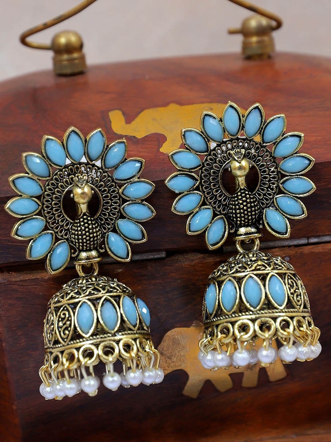 

Crunchy Fashion Gold Plated Peacock Shaped Jhumkas Earrings