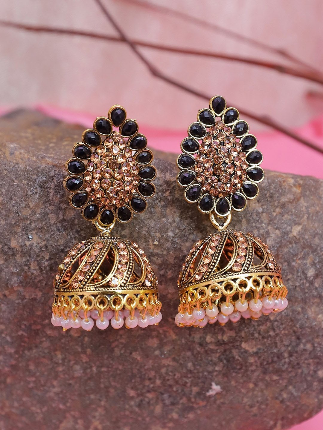 

Crunchy Fashion Gold-Plated Classic Jhumkas Earrings, Black