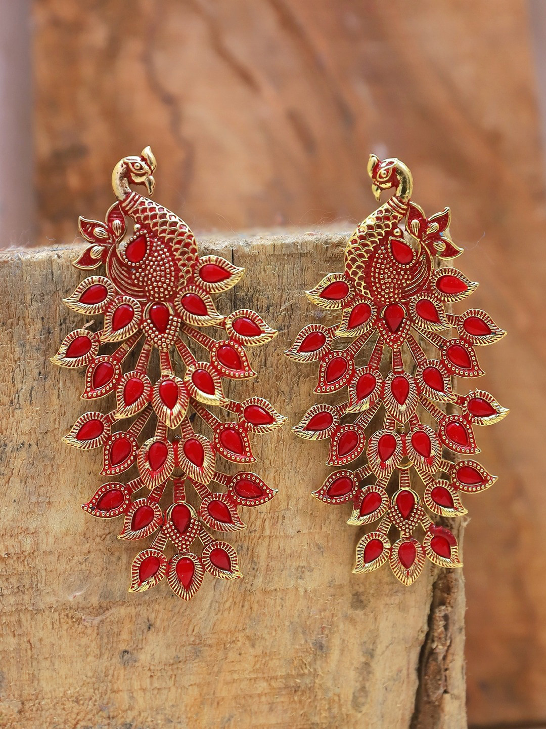 

Crunchy Fashion Gold-Plated Peacock Shaped Drop Earrings