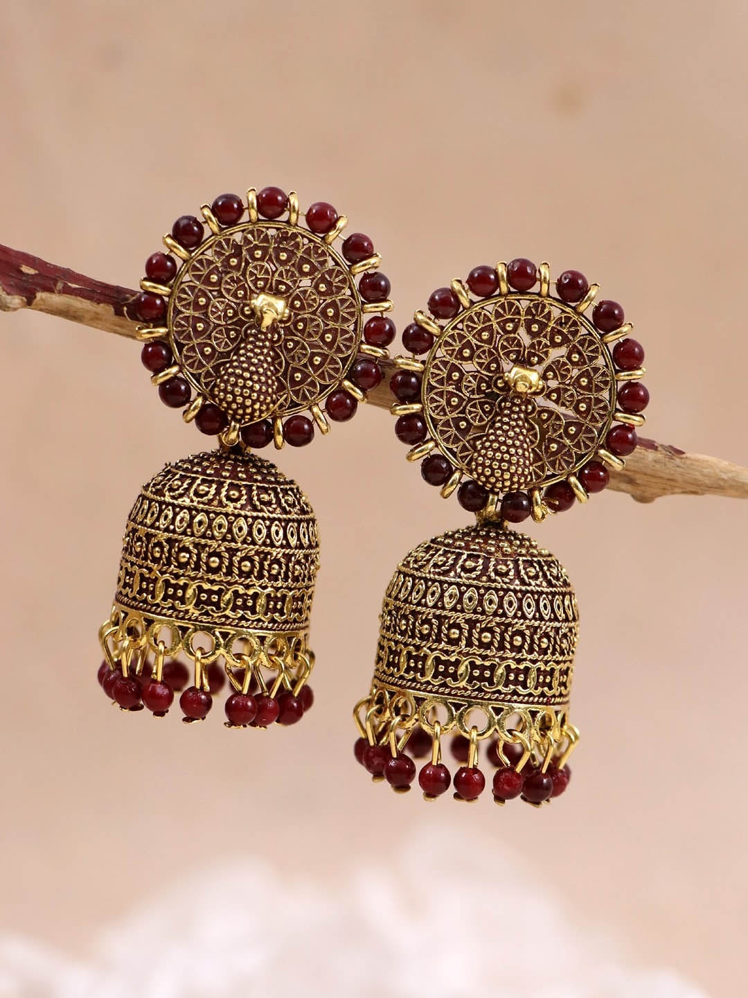 

Crunchy Fashion Gold-Plated Peacock Shaped Jhumkas Earrings