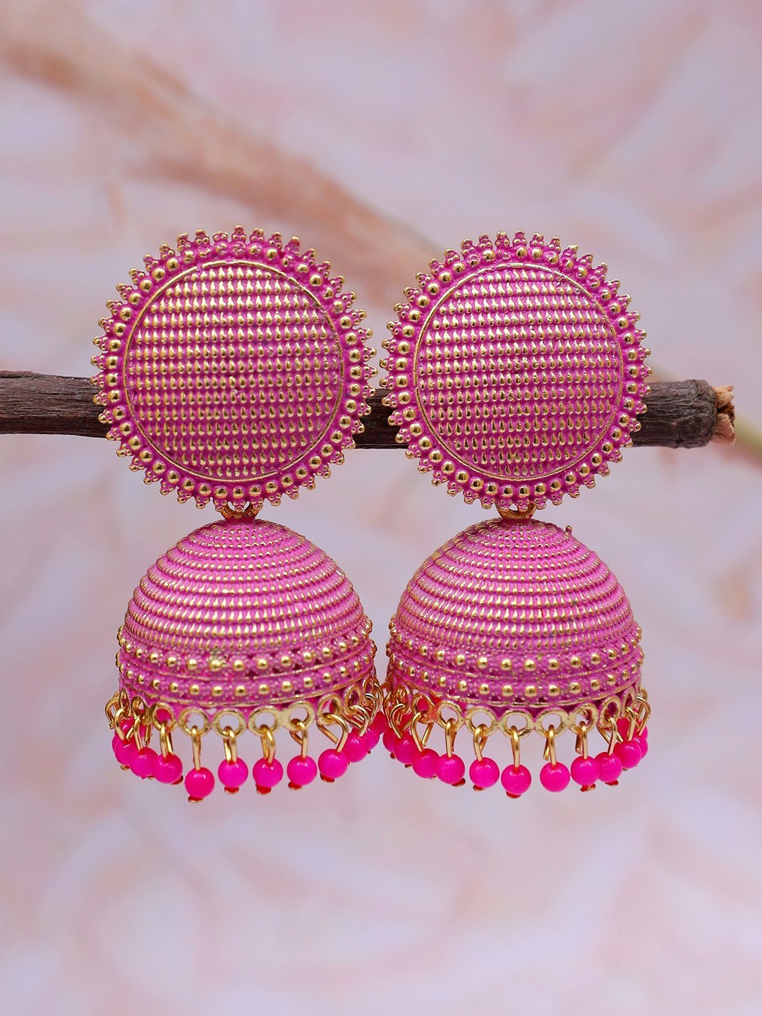 

Crunchy Fashion Gold-Plated Classic Jhumkas Earrings, Pink
