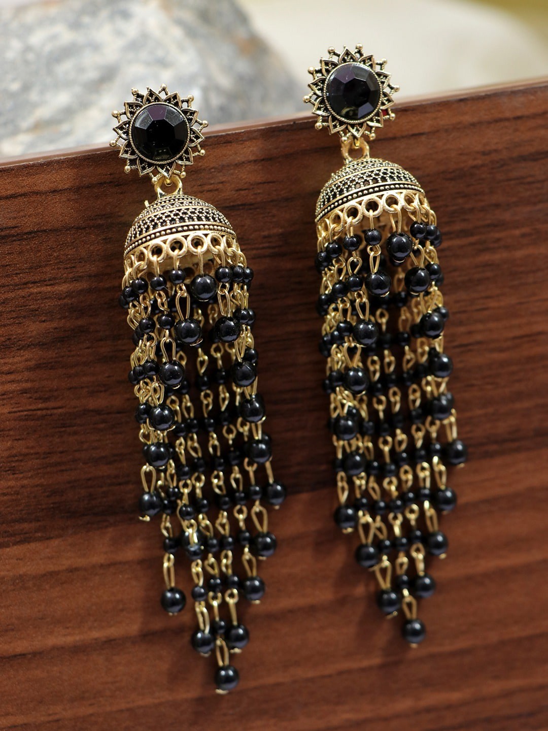 

Crunchy Fashion Gold-Plated Classic Drop Earrings, Black