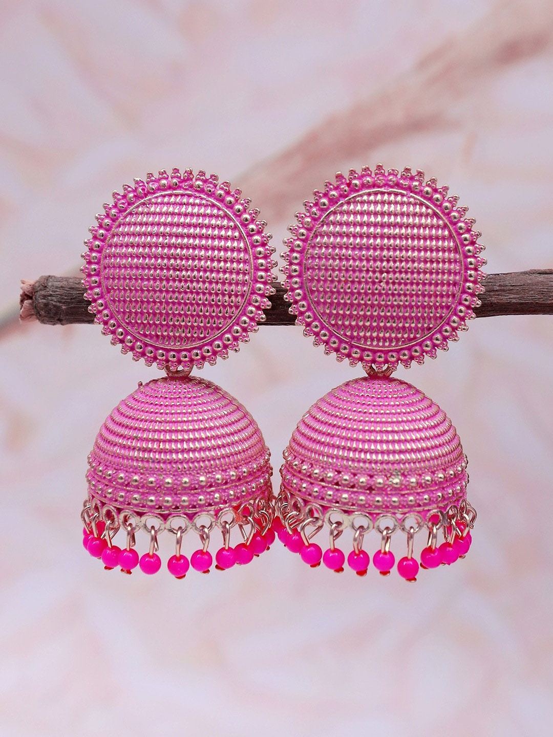 

Crunchy Fashion Gold -Plated Classic Jhumkas Earrings, Pink