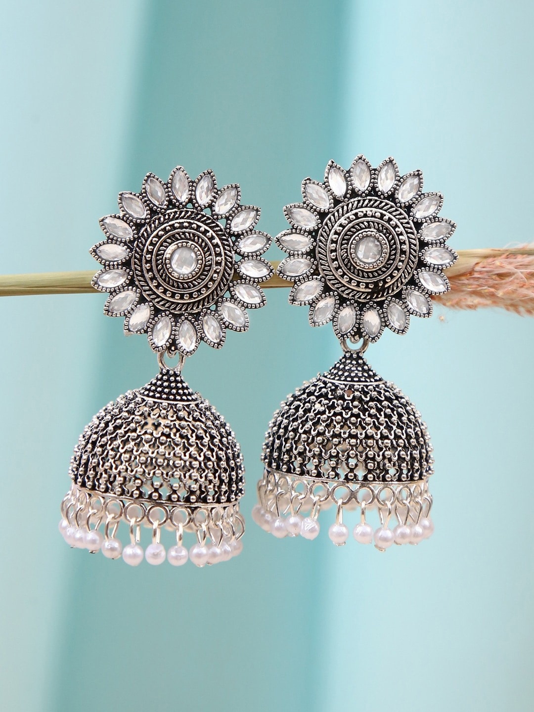 

Crunchy Fashion Silver-Plated Classic Jhumkas Earrings