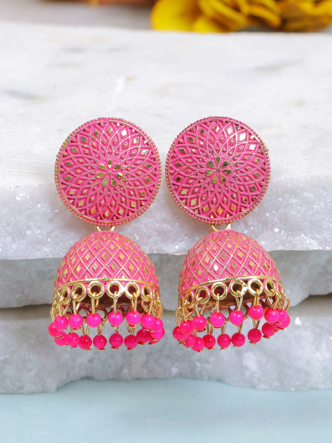 

Crunchy Fashion Pink Classic Jhumkas Earrings