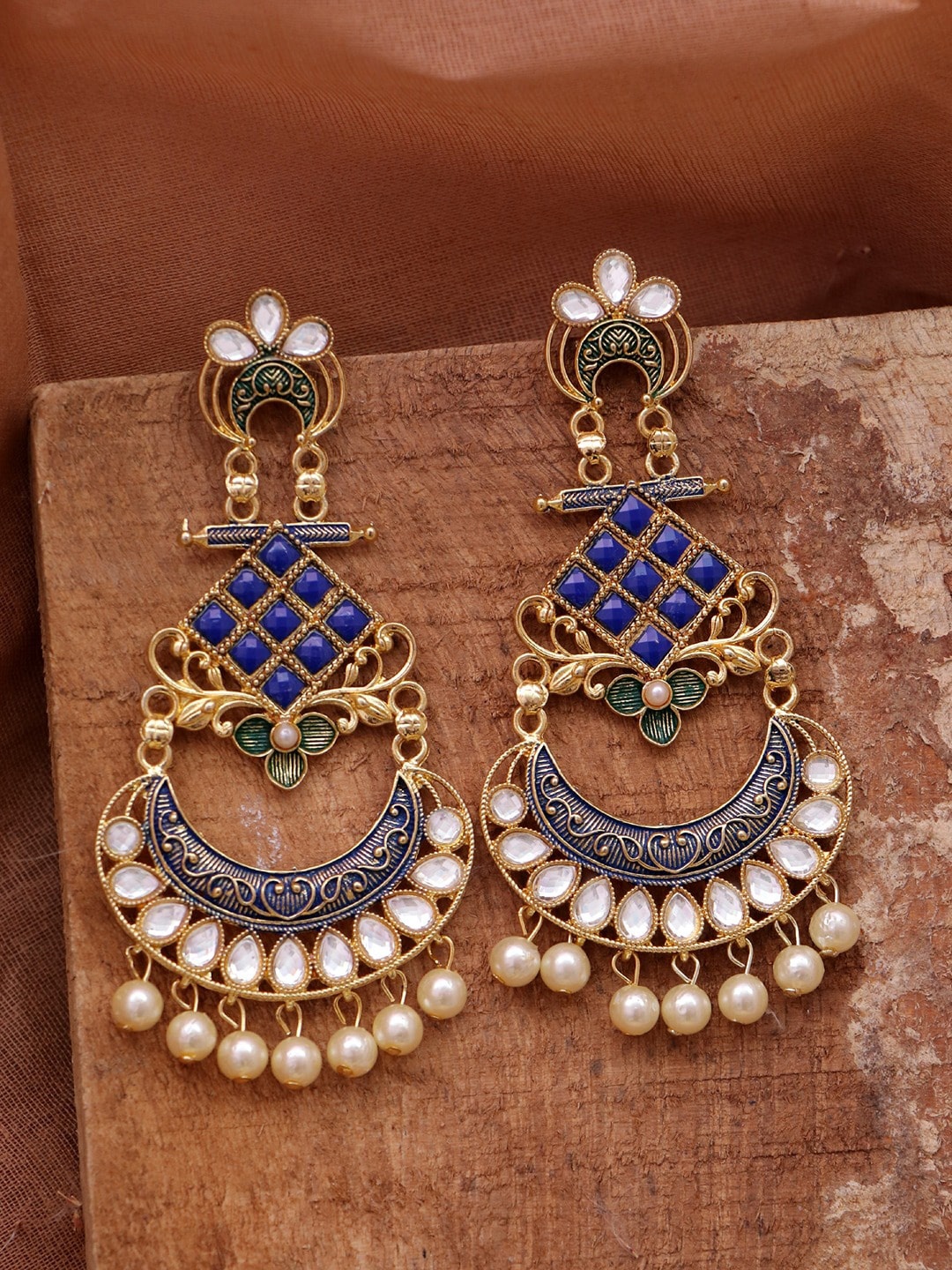 

Crunchy Fashion Gold-Plated Classic Drop Earrings, Blue