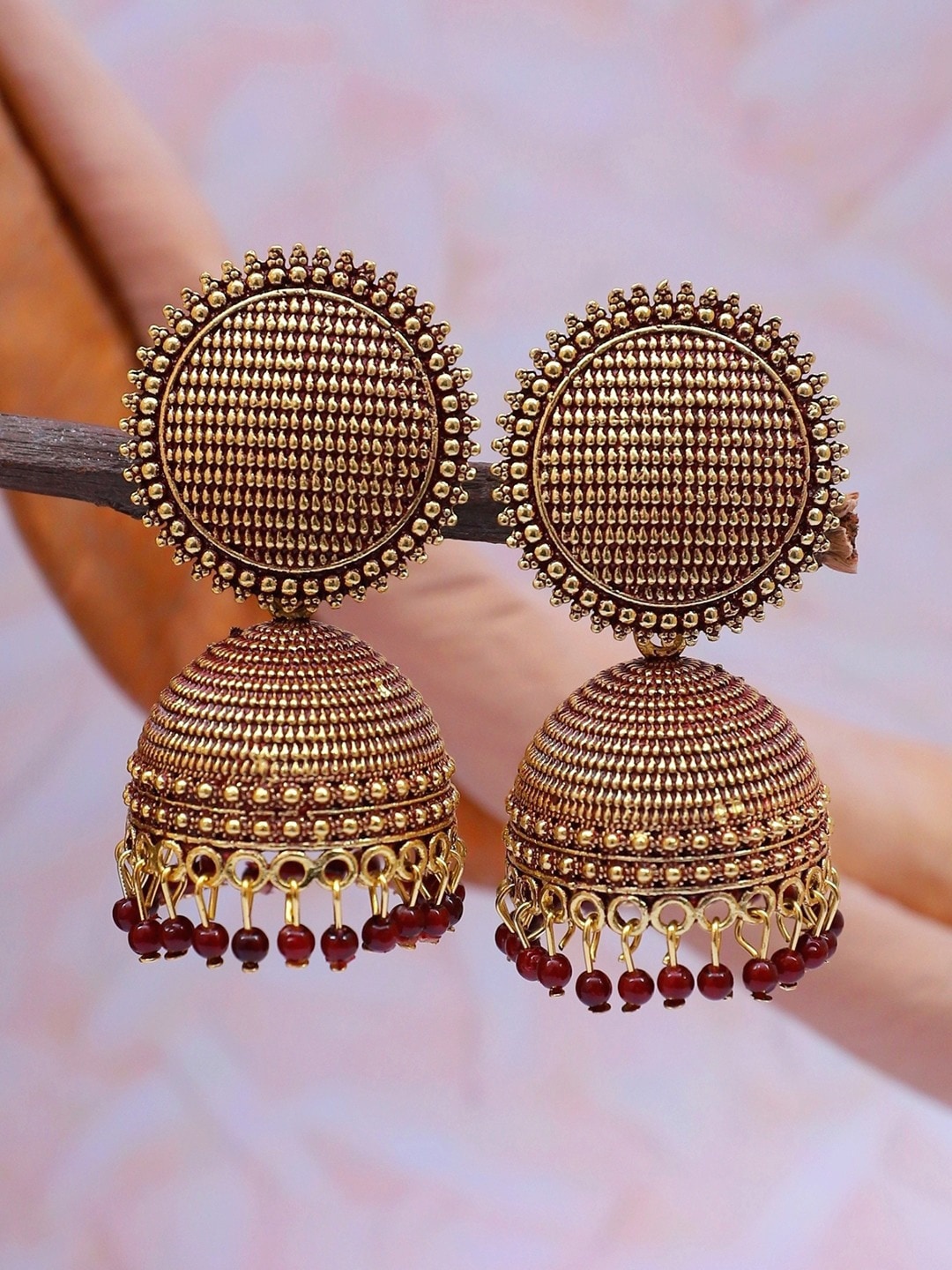 

Crunchy Fashion Classic Jhumkas Earrings, Maroon