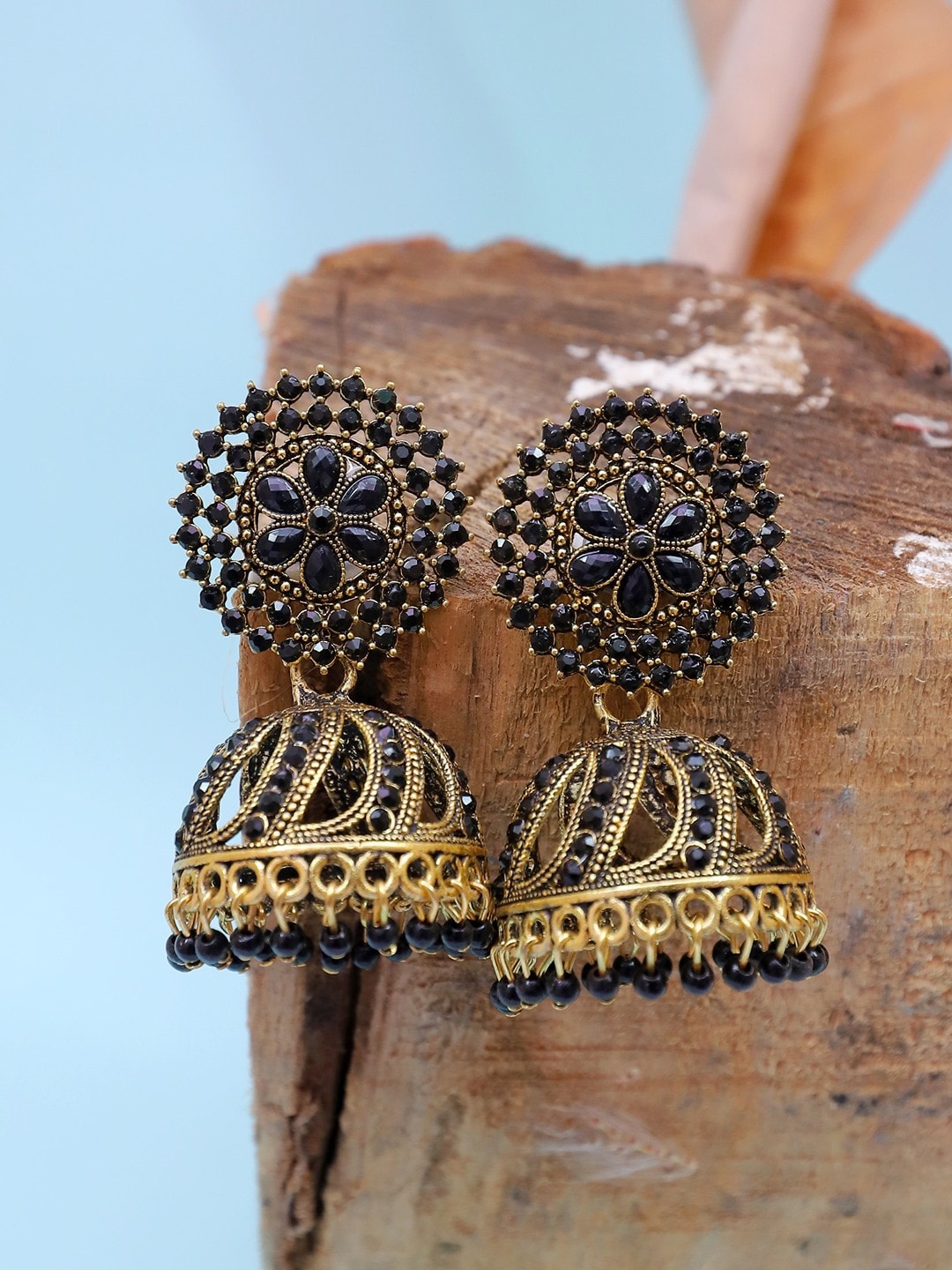 

Crunchy Fashion Classic Jhumkas Earrings, Black