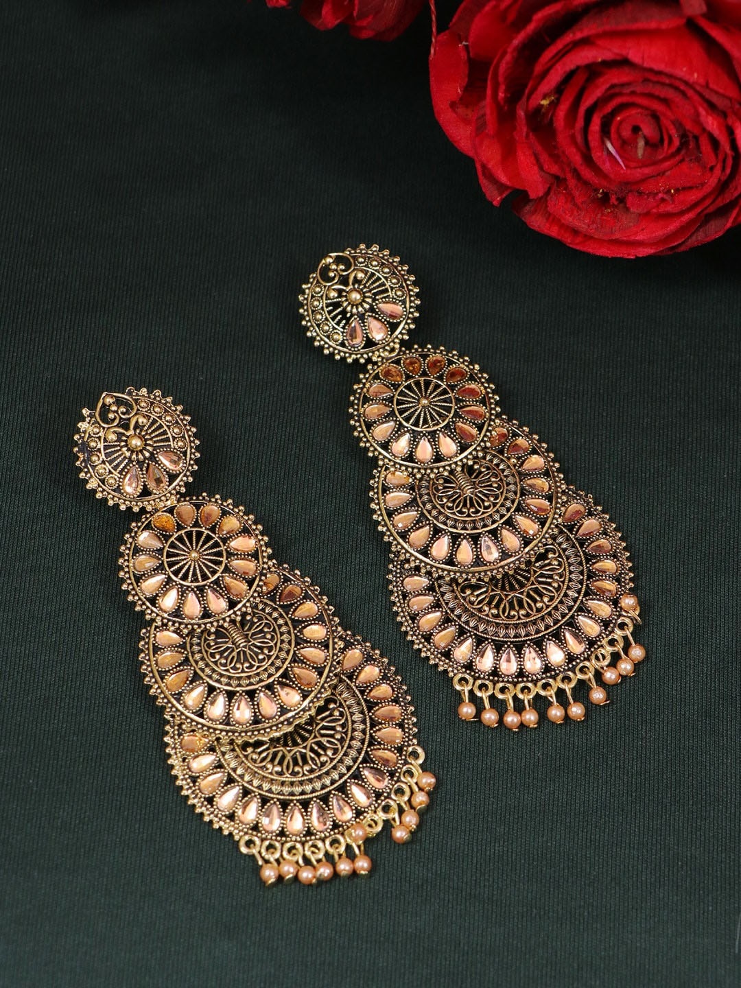 

Crunchy Fashion Classic Chandbalis Earrings, Peach