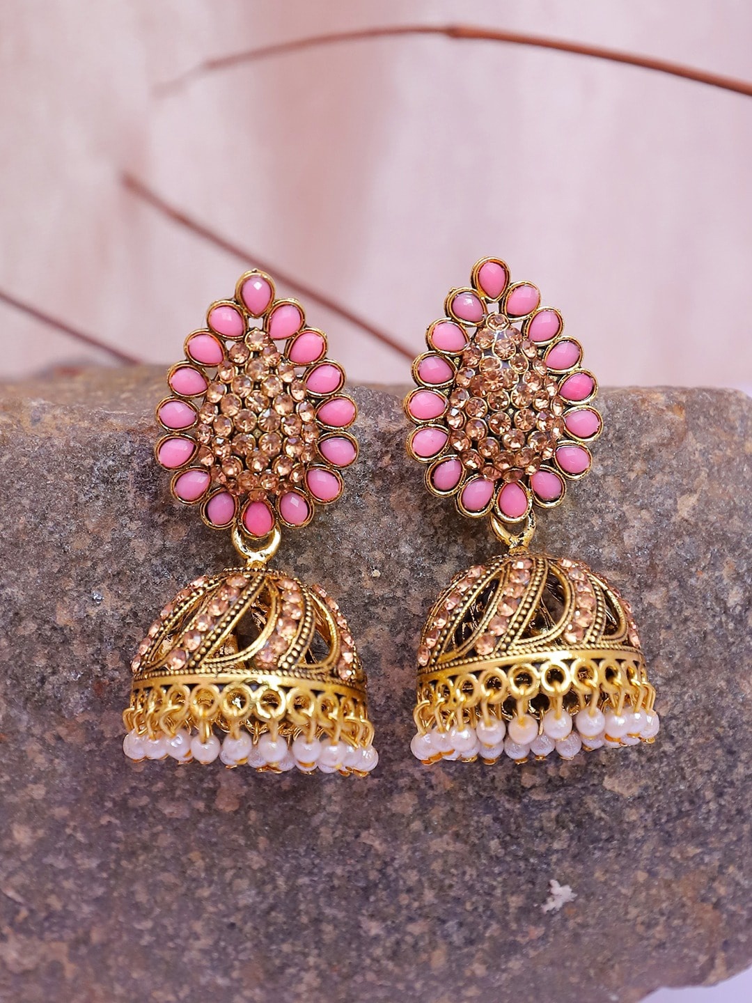 

Crunchy Fashion Classic Jhumkas Earrings, Pink