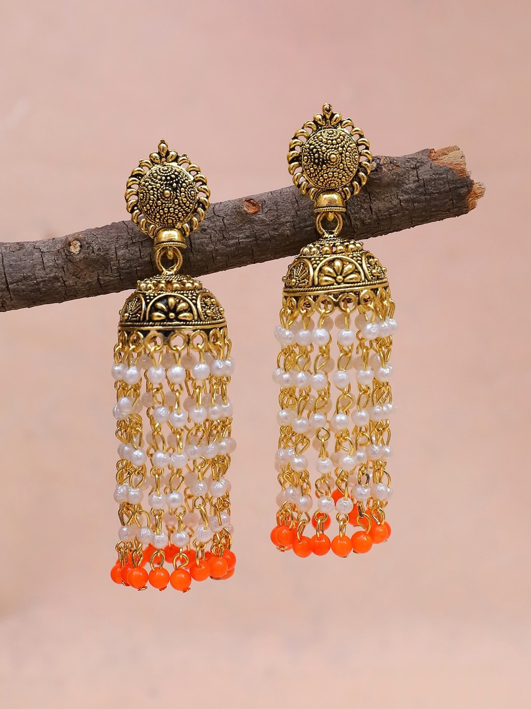 

Crunchy Fashion Classic Jhumkas Earrings, Orange