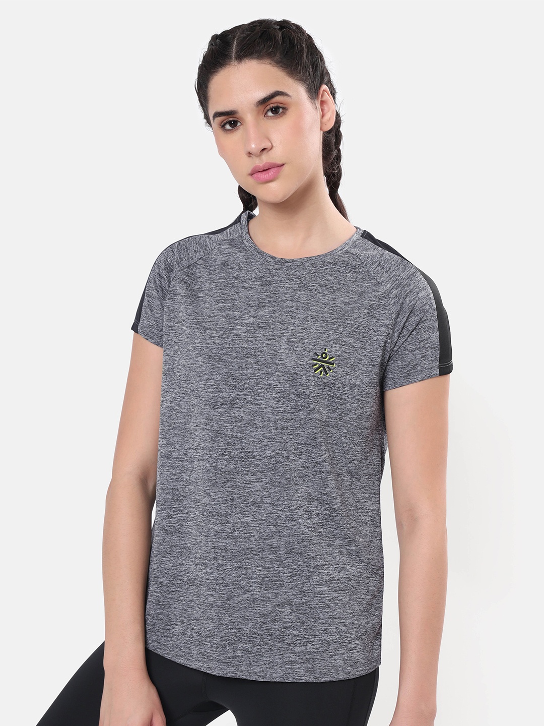 

cultsportone Women Round Neck Performance T-shirt with Contrast Details, Grey