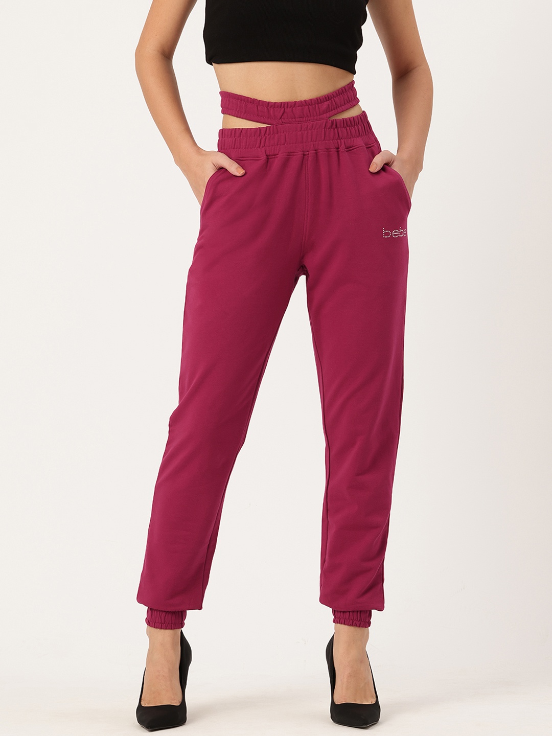 

bebe Women Season Staples Cut-Out Joggers, Magenta