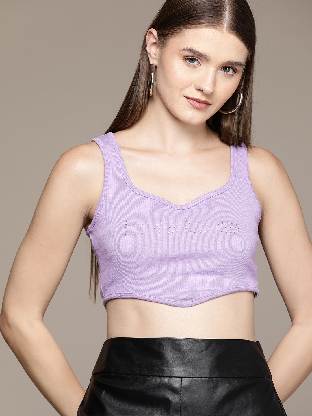 

bebe Season Staples Corset-Style Crop Top, Lavender