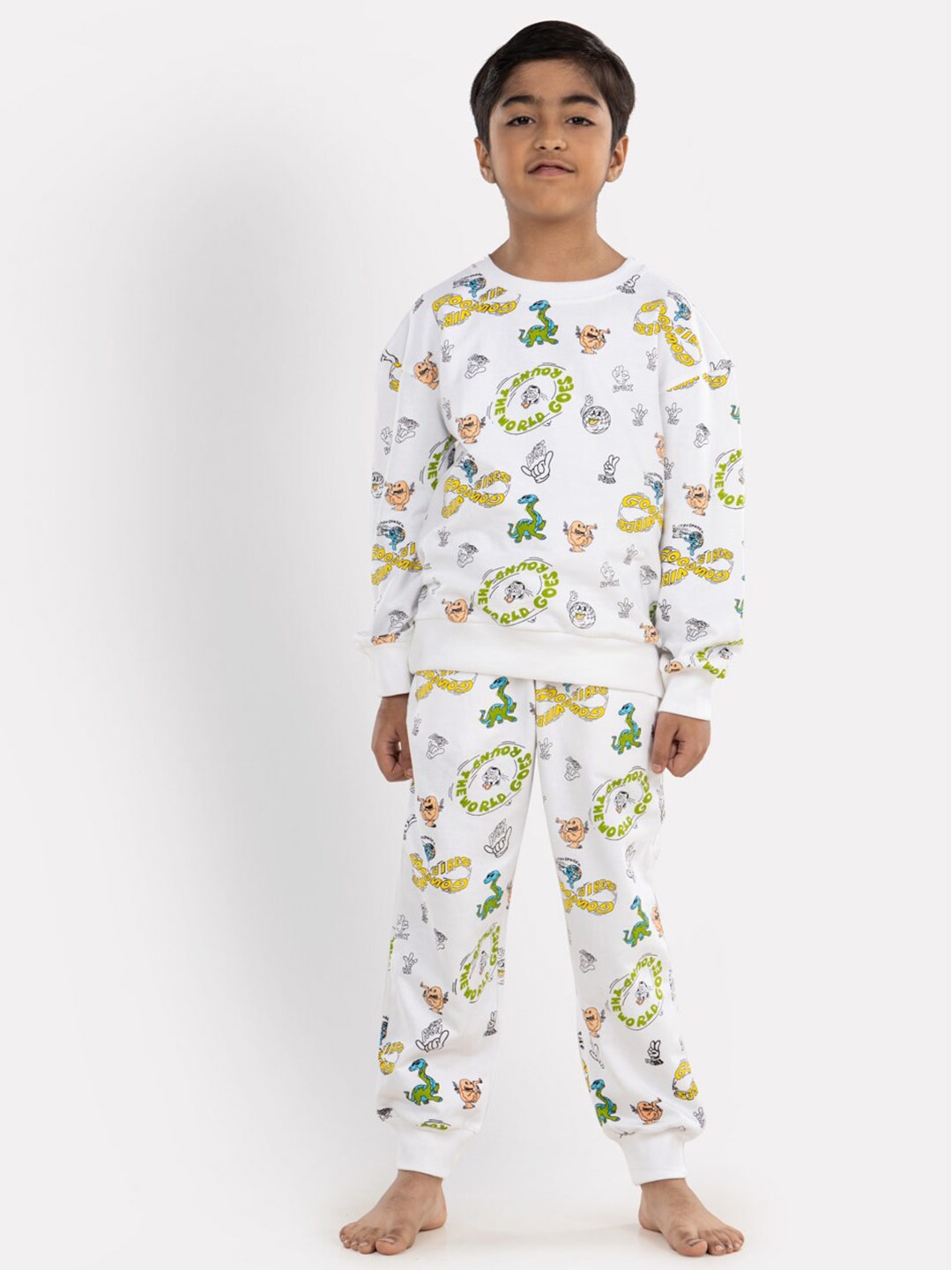 

Growing Tree Kids Printed Organic Cotton T-shirt with Pyjamas, White