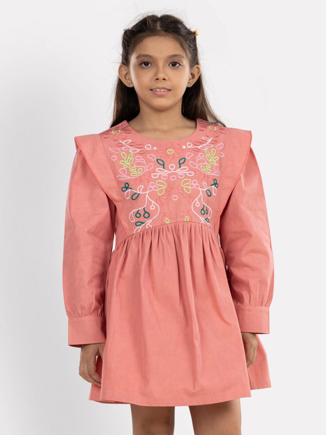 

Growing Tree Round Neck Floral Embroidered Dress, Pink