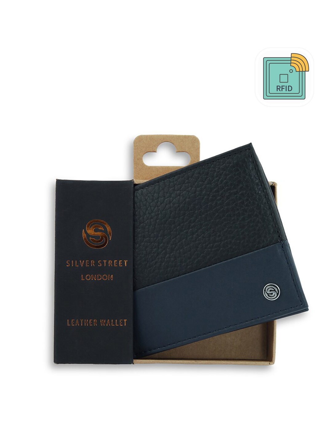 

SILVER STREET LONDON Men Colourblocked Leather RFID Two Fold Wallet, Black