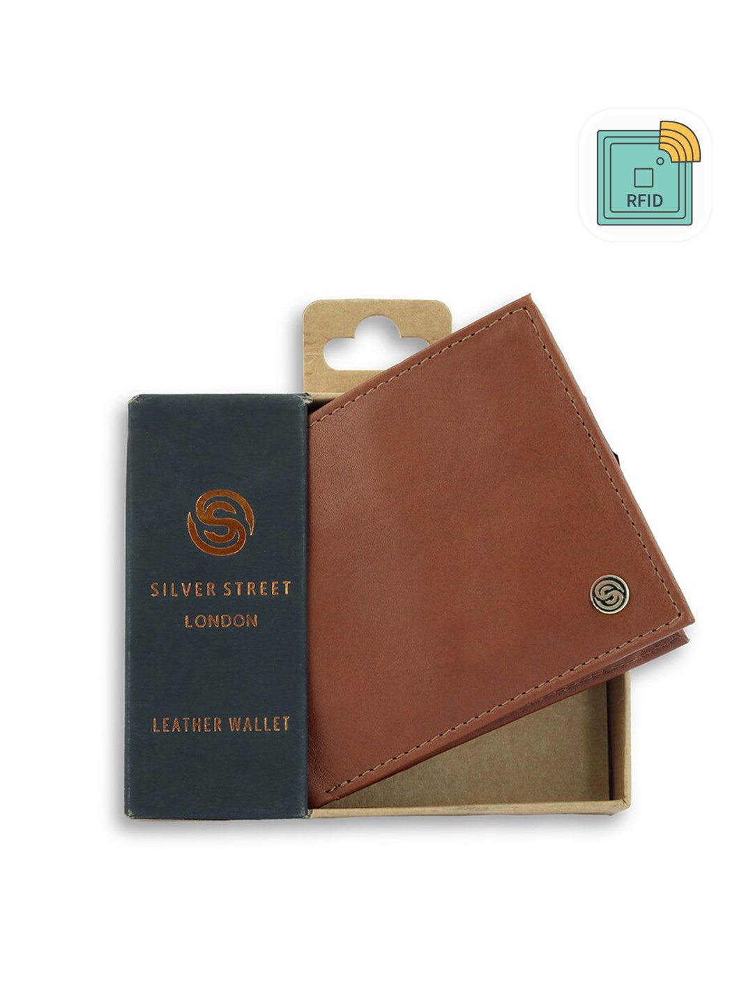 

SILVER STREET LONDON Men Leather RFID Two Fold Wallet, Brown
