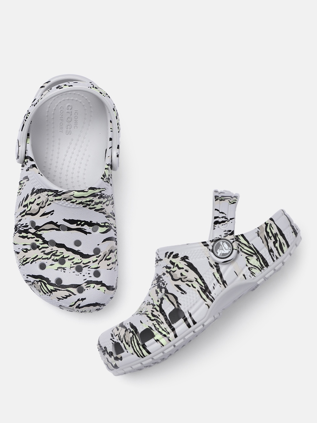 

Crocs Unisex Kids Abstract Print Croslite Clogs With Cut-Out Detail, Grey
