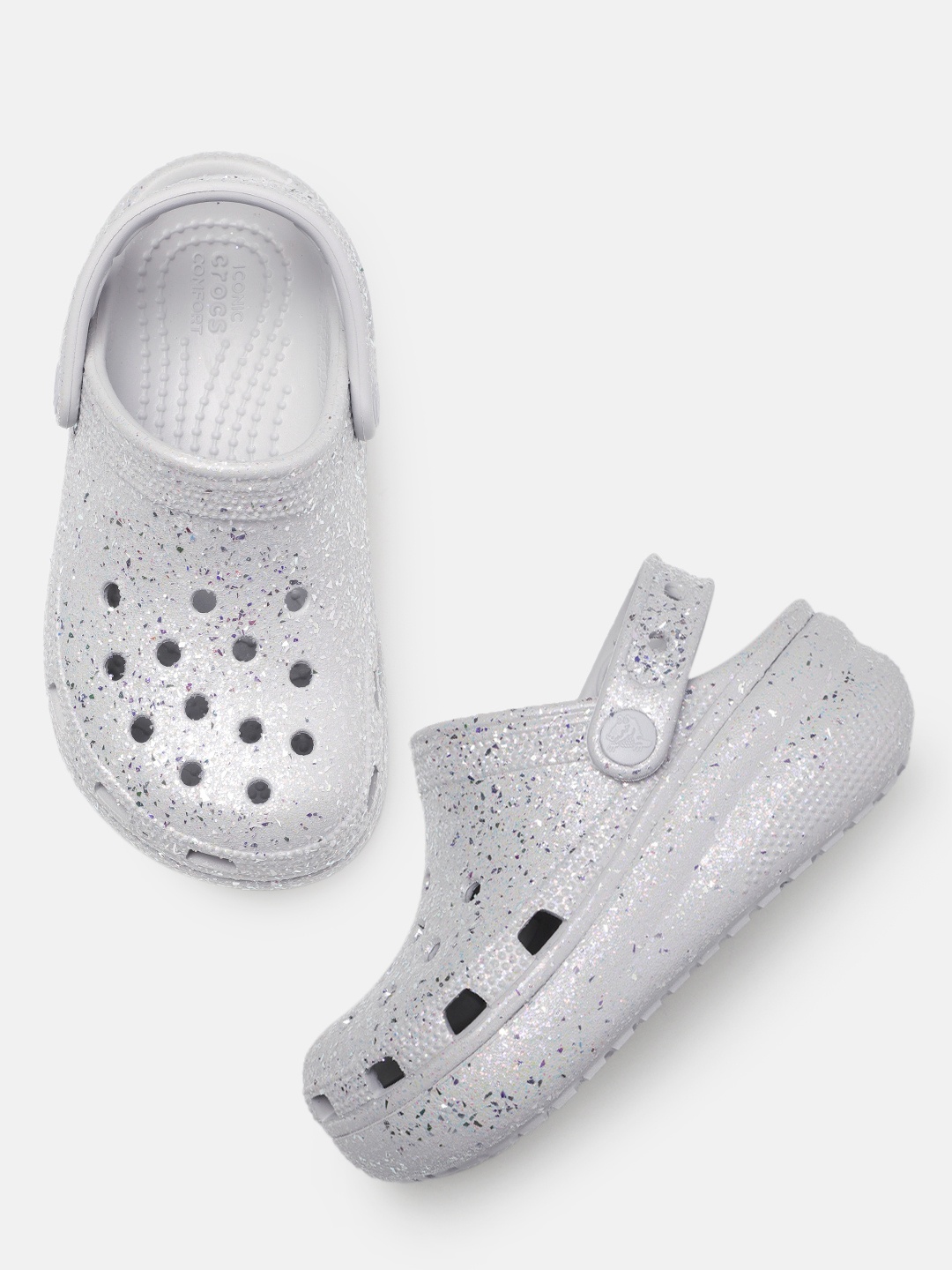 

Crocs Unisex Kids Grey Glittery Embellished Croslite Clogs