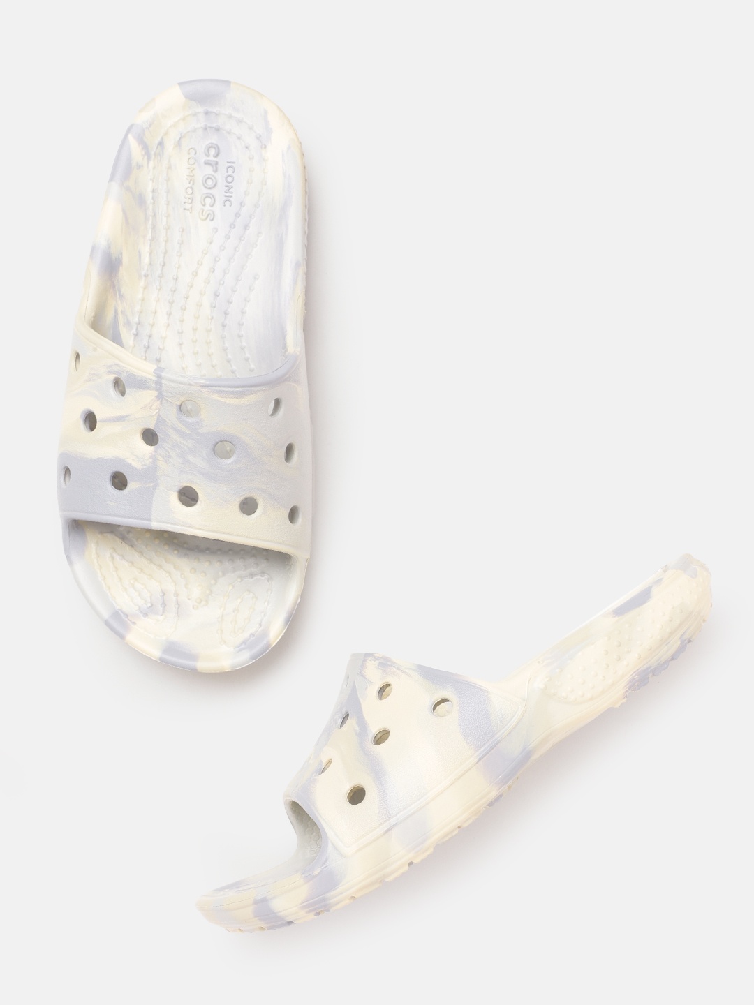 

Crocs Kids Marble Effect Croslite Sliders, Cream
