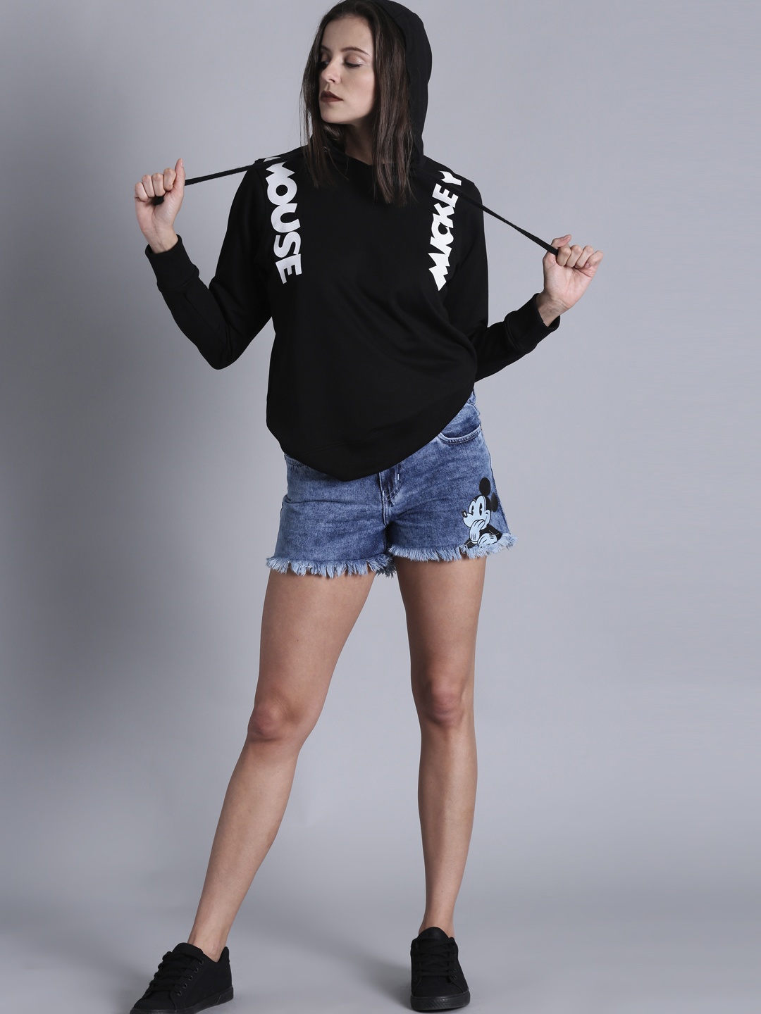 

Kook N Keech Disney Women Black Printed Hooded Sweatshirt