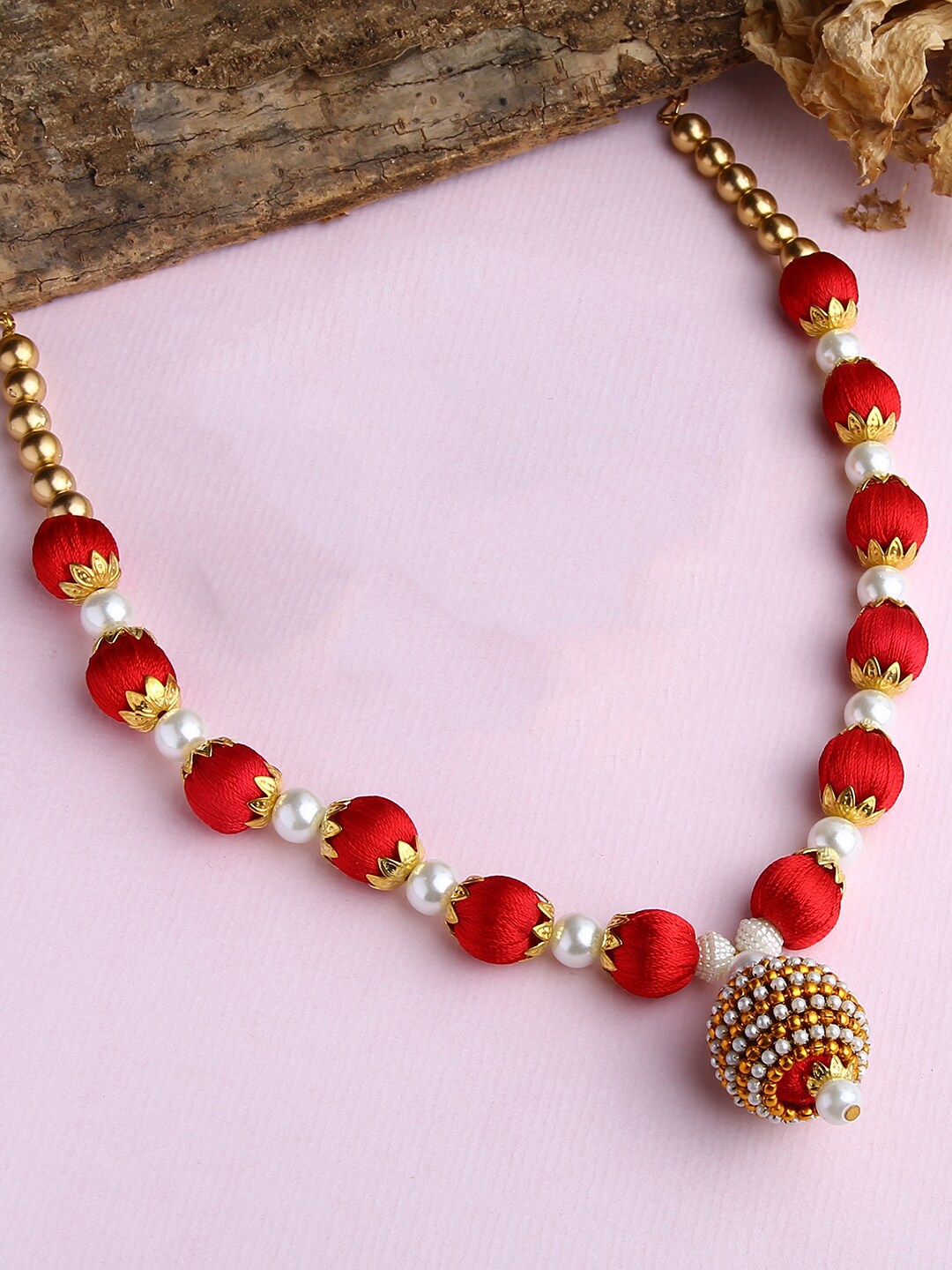 

AKSHARA Girls Gold-Plated Beaded Necklace, Red