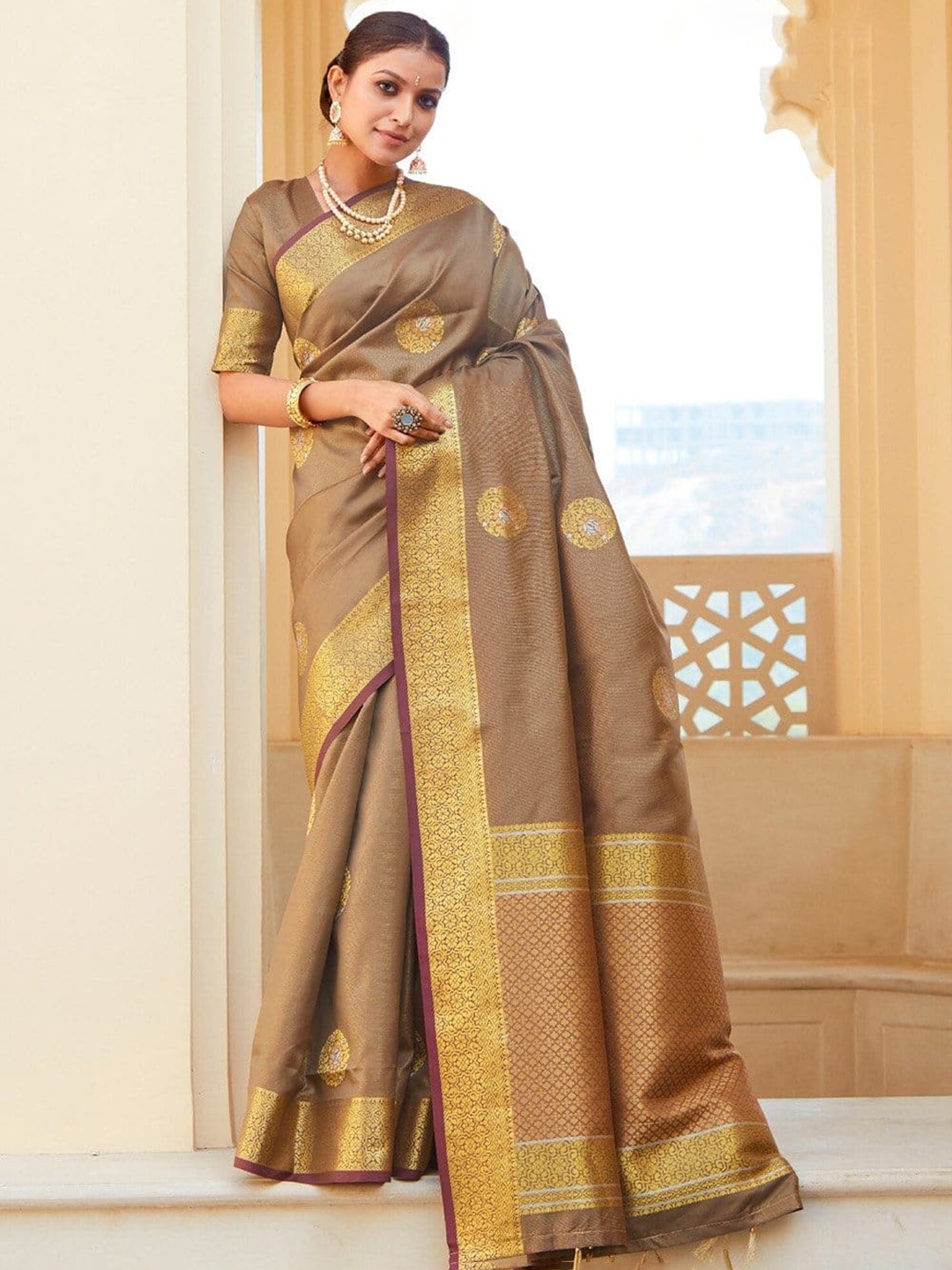 

KARAGIRI Woven Design Zari Art Silk Mysore Silk Saree, Brown