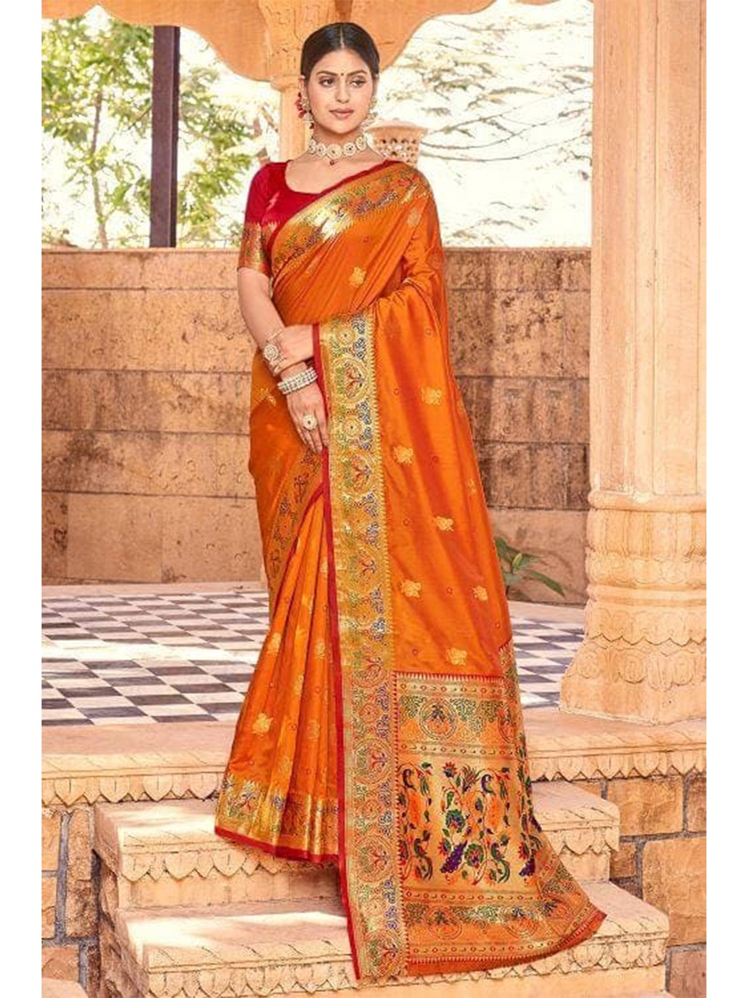 

KARAGIRI Woven Design Zari Art Silk Mysore Silk Saree, Orange