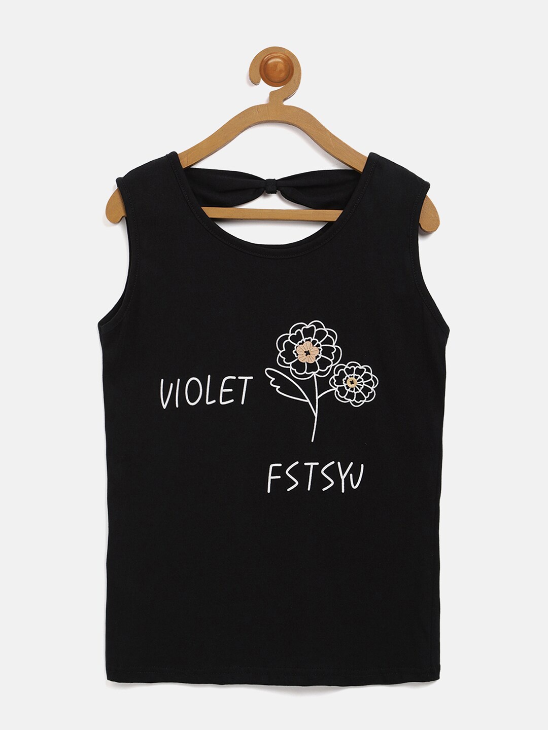 

V2 Value & Variety Girls Printed Tank Top With Styled Back, Black