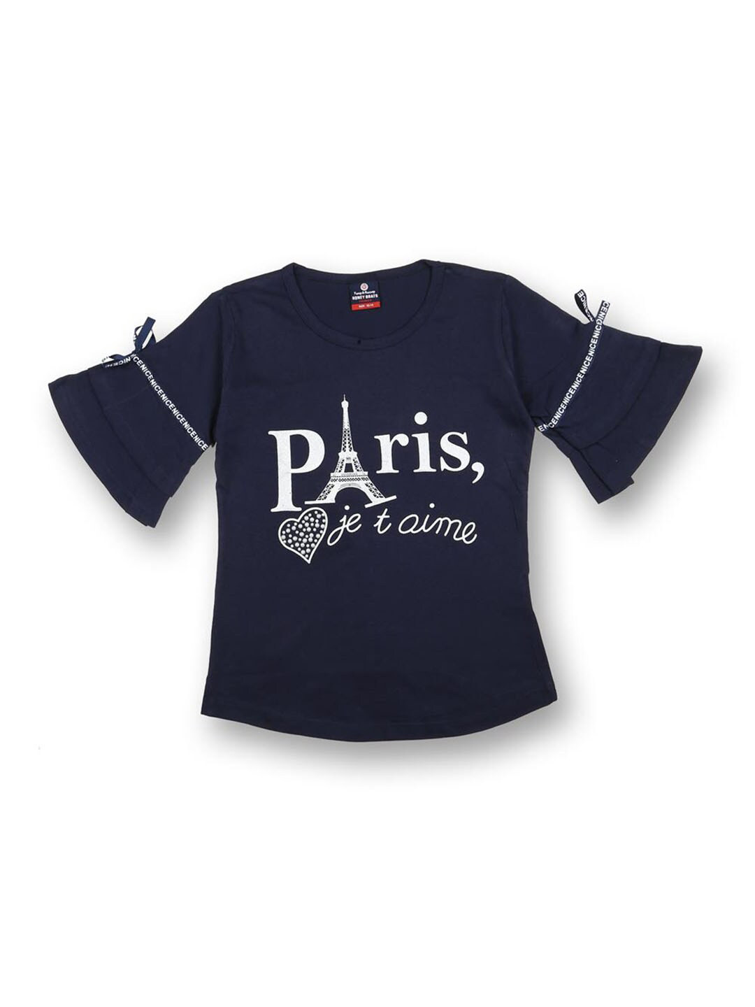 

V2 Value & Variety Girls Printed Flared Sleeve Top, Navy blue