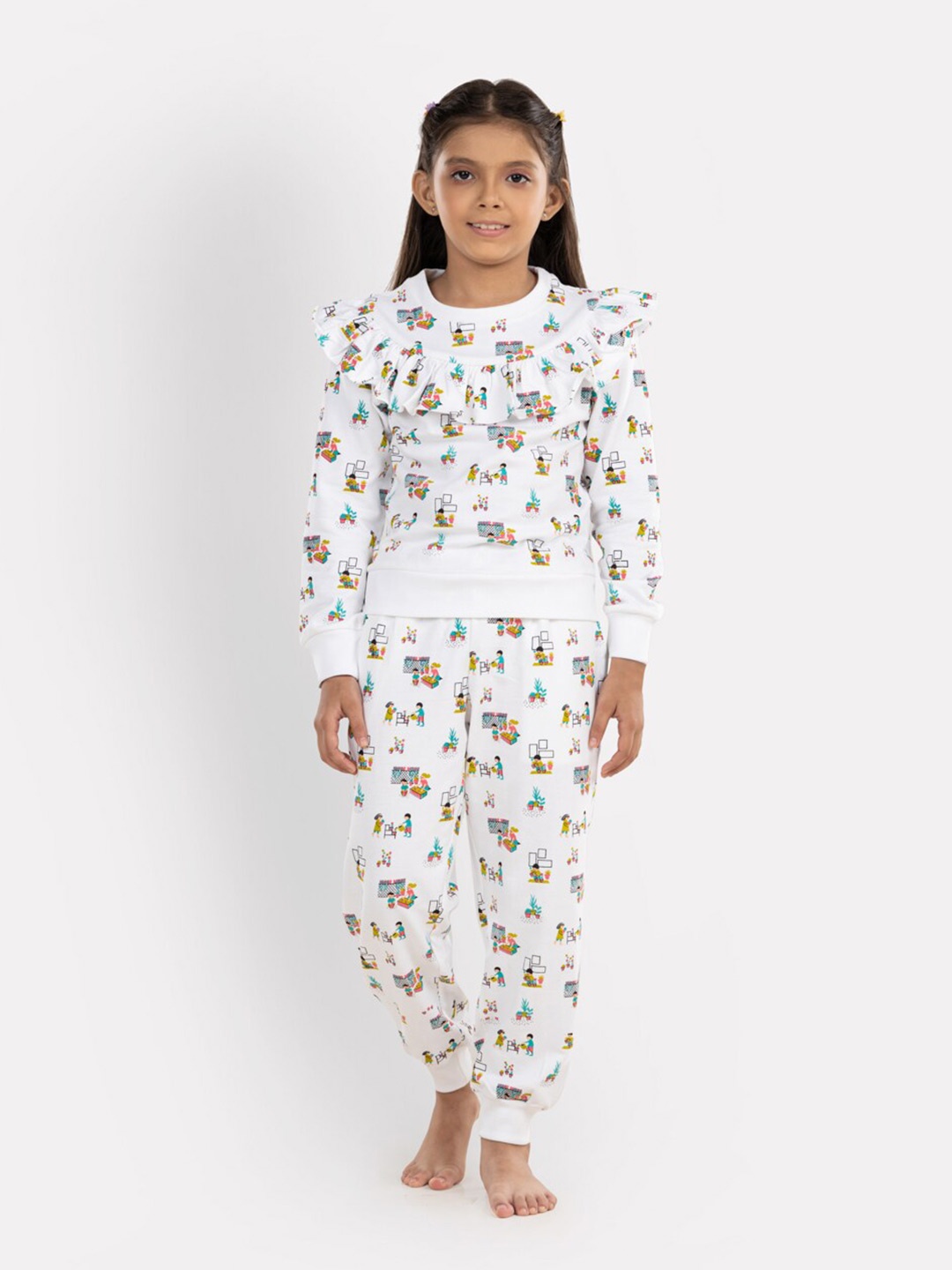 

Growing Tree Girls Organic Cotton Printed Top with Pyjamas, White