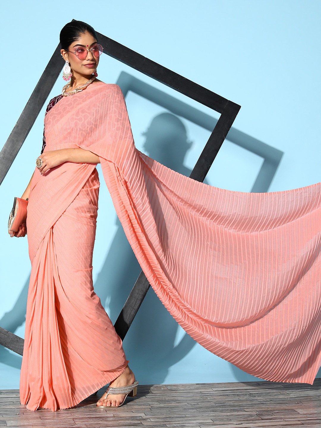 

Shaily Solid Art Silk Saree, Peach