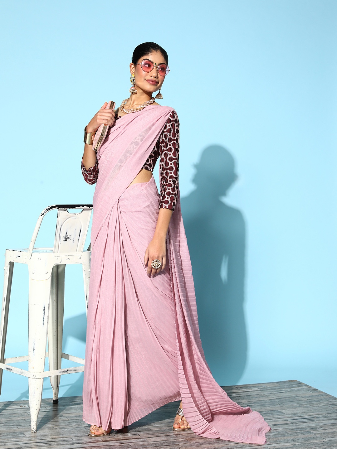 

Shaily Lavender Striped Art Silk Saree