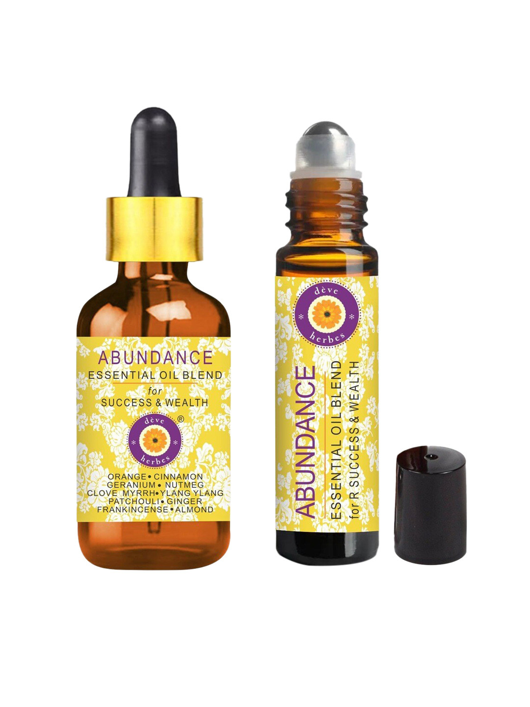 

Deve Herbes Set Of 2 Abundance Essential Oil Blend for Success & Wealth - 10ml & 5ml, Yellow