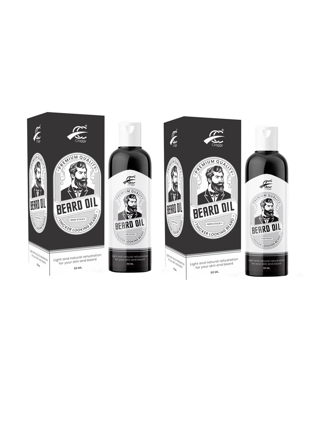 

Craggy Cosmetic Men Set Of 2 Non-Sticky Beard Oil 50ml Each, Transparent