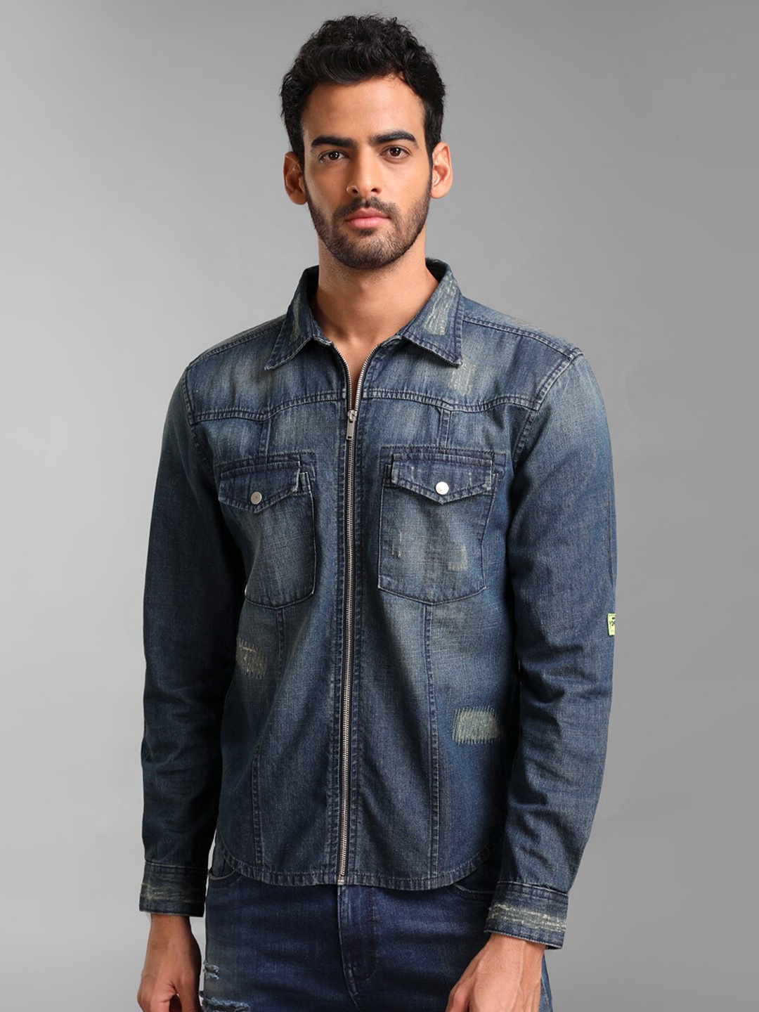 

KZ07 By Kazo Faded Cotton Denim Casual Shirt, Blue